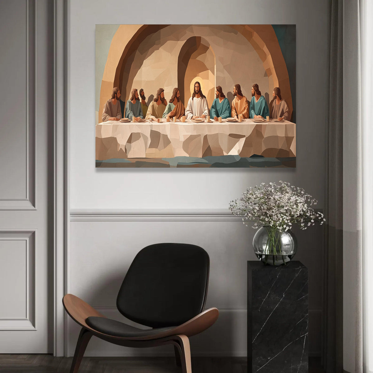 Last Supper Canvas Wall Art, Religious Christian Decor, Jesus and Apostles Painting, Modern Bible Art, Spiritual Ready To Hang Decoration
