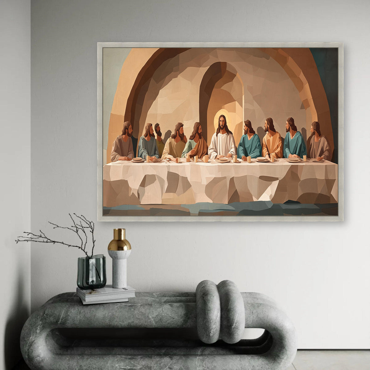 Last Supper Canvas Wall Art, Religious Christian Decor, Jesus and Apostles Painting, Modern Bible Art, Spiritual Ready To Hang Decoration