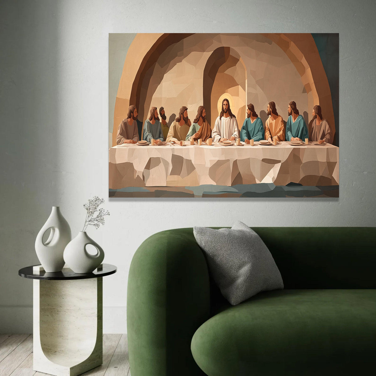 Last Supper Canvas Wall Art, Religious Christian Decor, Jesus and Apostles Painting, Modern Bible Art, Spiritual Ready To Hang Decoration
