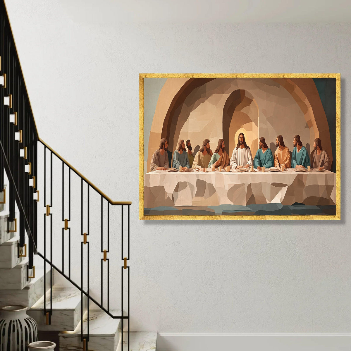 Last Supper Canvas Wall Art, Religious Christian Decor, Jesus and Apostles Painting, Modern Bible Art, Spiritual Ready To Hang Decoration