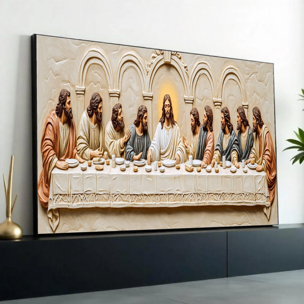 The Last Supper Style Canvas, Jesus and Disciples Wall Art, Religious Home Decor, Christian Canvas Art, Spiritual Ready To Hang Decoration