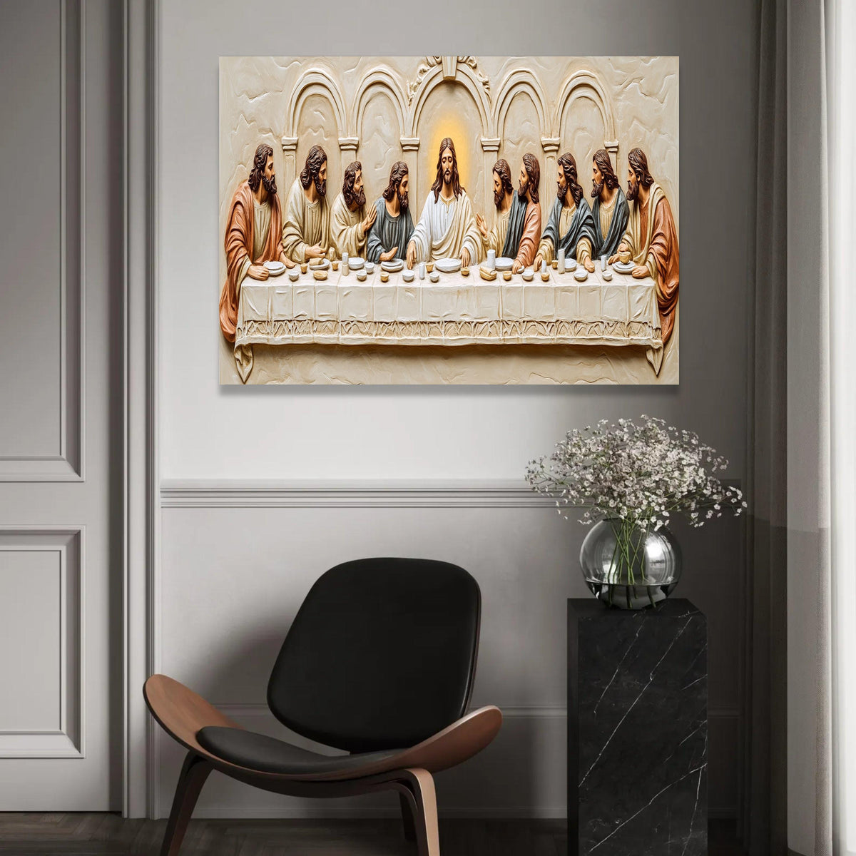 The Last Supper Style Canvas, Jesus and Disciples Wall Art, Religious Home Decor, Christian Canvas Art, Spiritual Ready To Hang Decoration