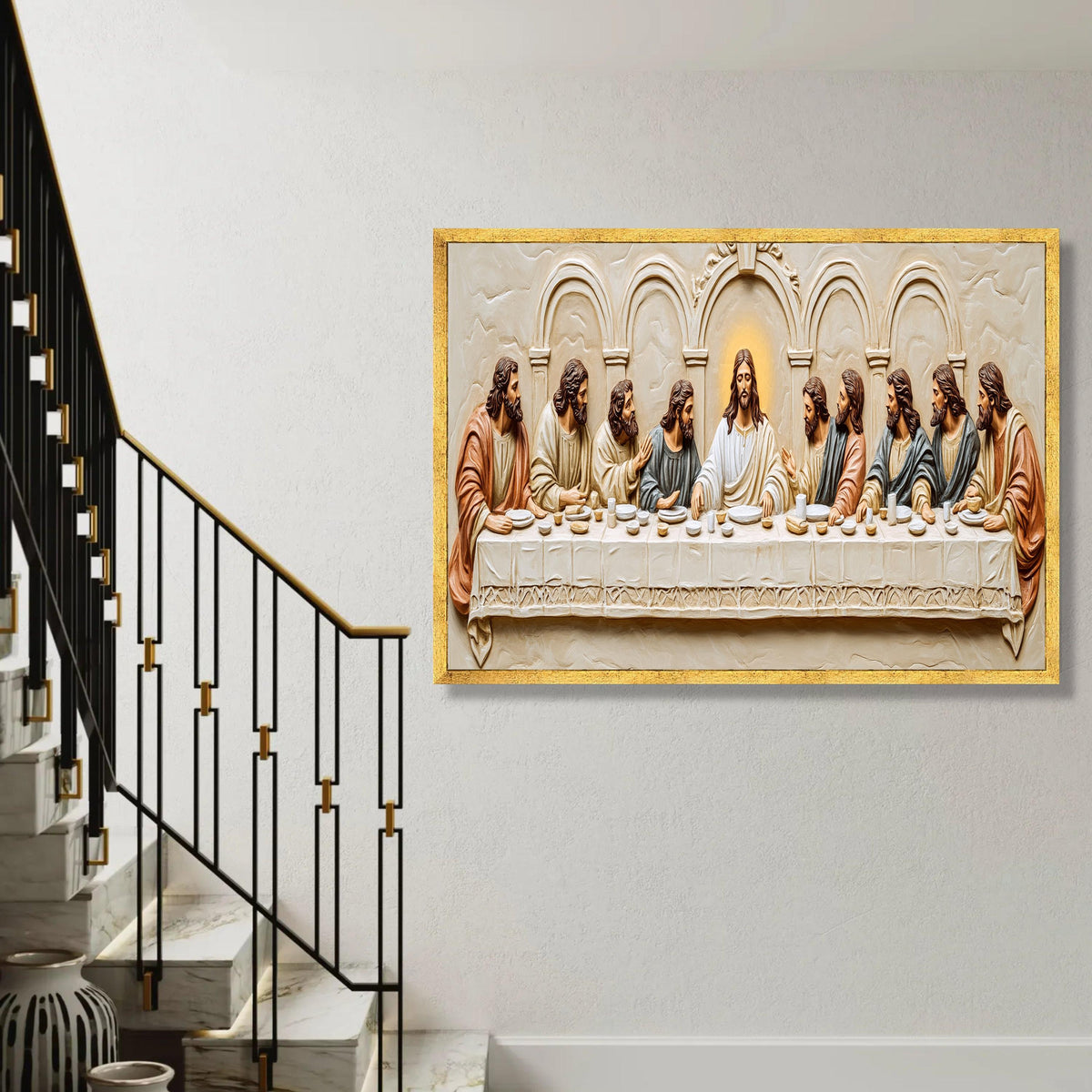 The Last Supper Style Canvas, Jesus and Disciples Wall Art, Religious Home Decor, Christian Canvas Art, Spiritual Ready To Hang Decoration