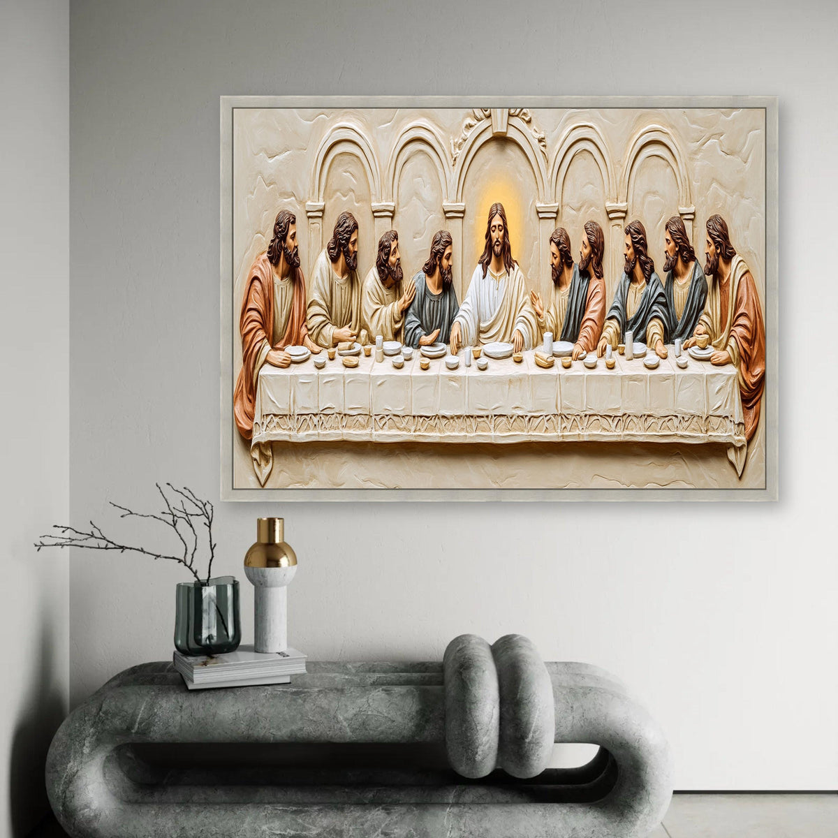 The Last Supper Style Canvas, Jesus and Disciples Wall Art, Religious Home Decor, Christian Canvas Art, Spiritual Ready To Hang Decoration