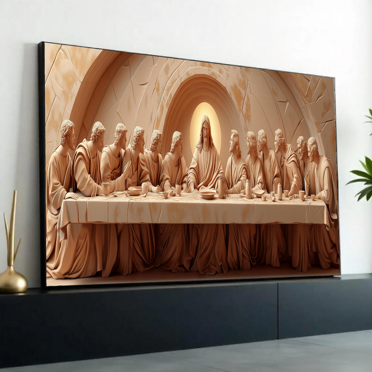 The Last Supper Sculpture Canvas, Religious Christian Wall Art, Jesus and Apostles, Spiritual Home Decor, Sacred Ready To Hang Decoration