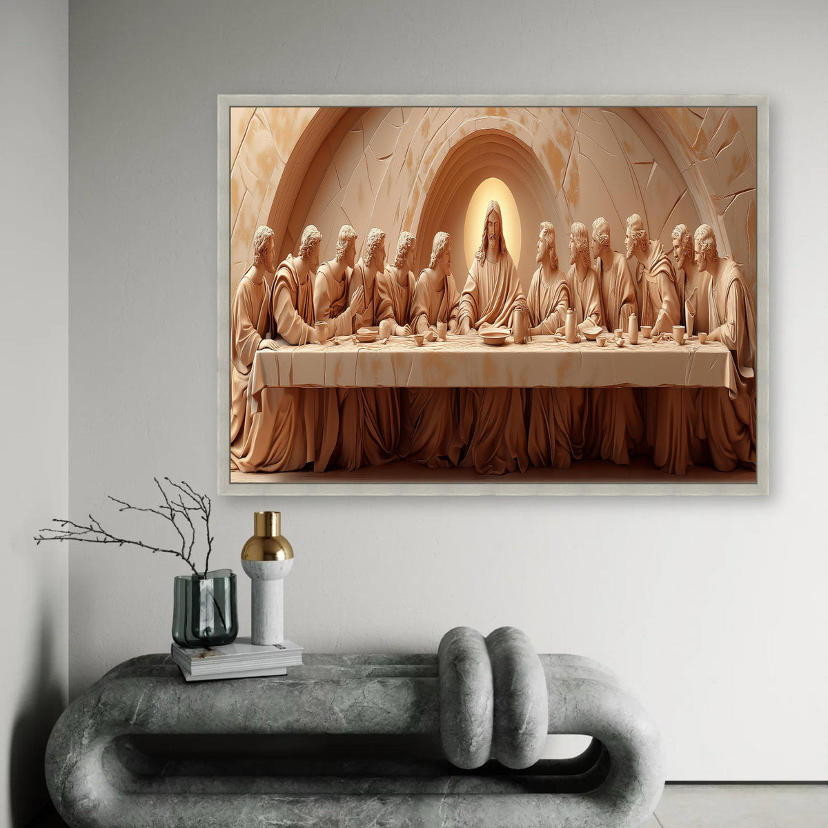 The Last Supper Sculpture Canvas, Religious Christian Wall Art, Jesus and Apostles, Spiritual Home Decor, Sacred Ready To Hang Decoration