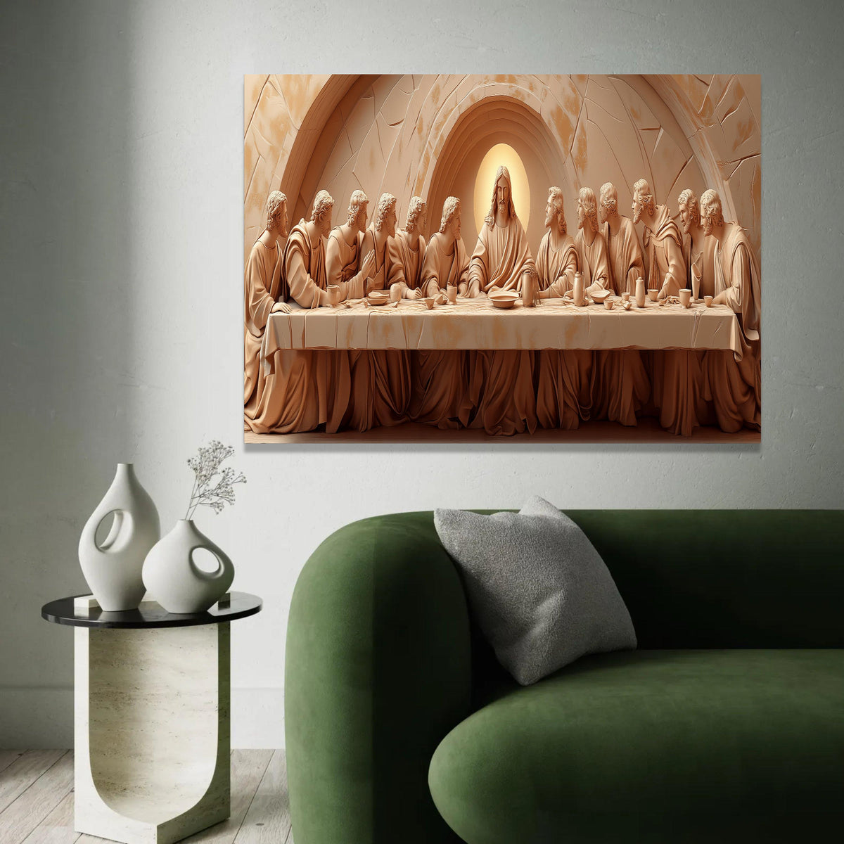 The Last Supper Sculpture Canvas, Religious Christian Wall Art, Jesus and Apostles, Spiritual Home Decor, Sacred Ready To Hang Decoration