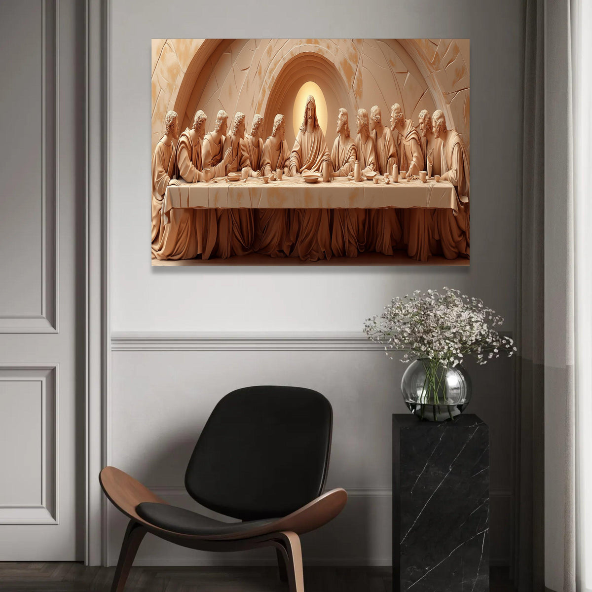 The Last Supper Sculpture Canvas, Religious Christian Wall Art, Jesus and Apostles, Spiritual Home Decor, Sacred Ready To Hang Decoration