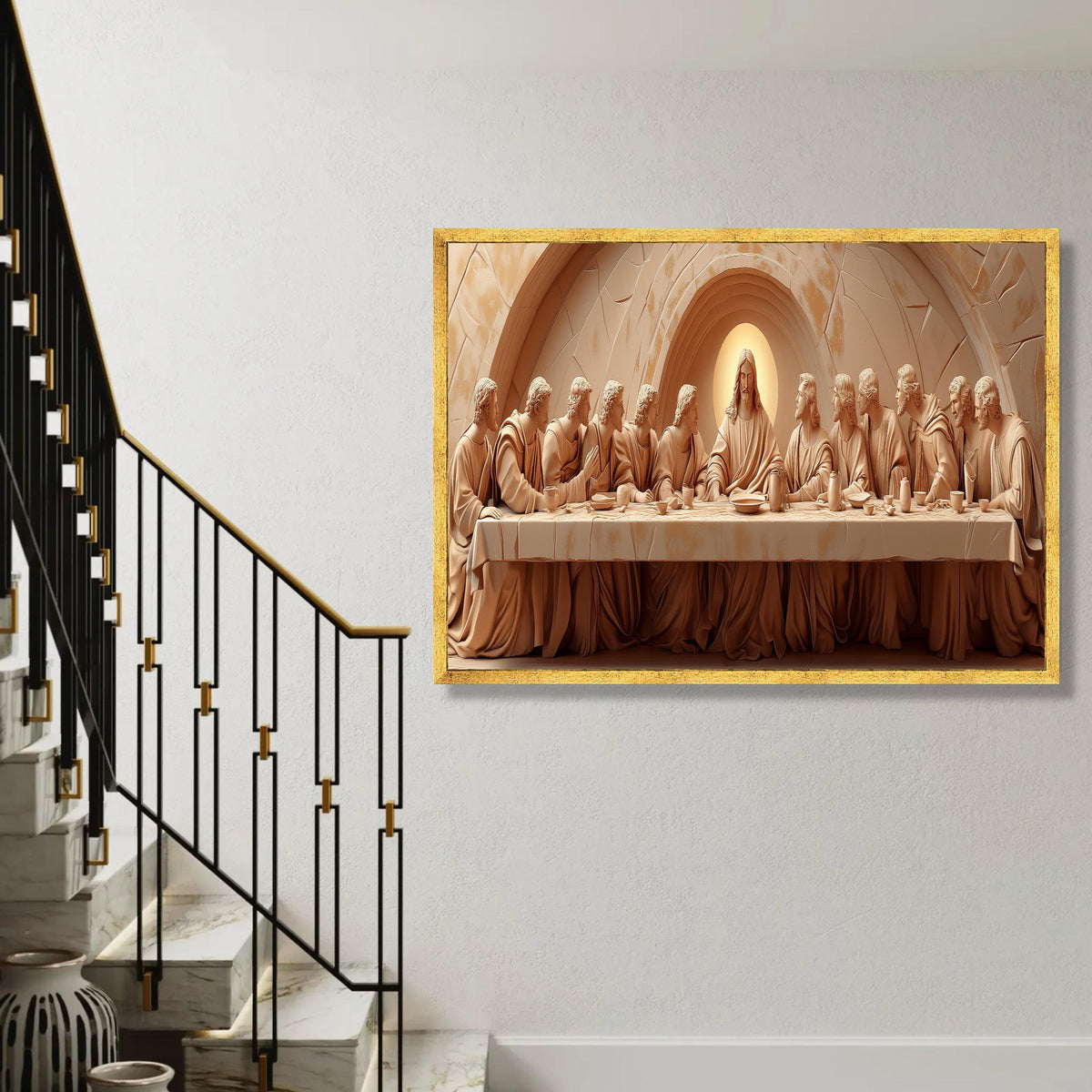 The Last Supper Sculpture Canvas, Religious Christian Wall Art, Jesus and Apostles, Spiritual Home Decor, Sacred Ready To Hang Decoration