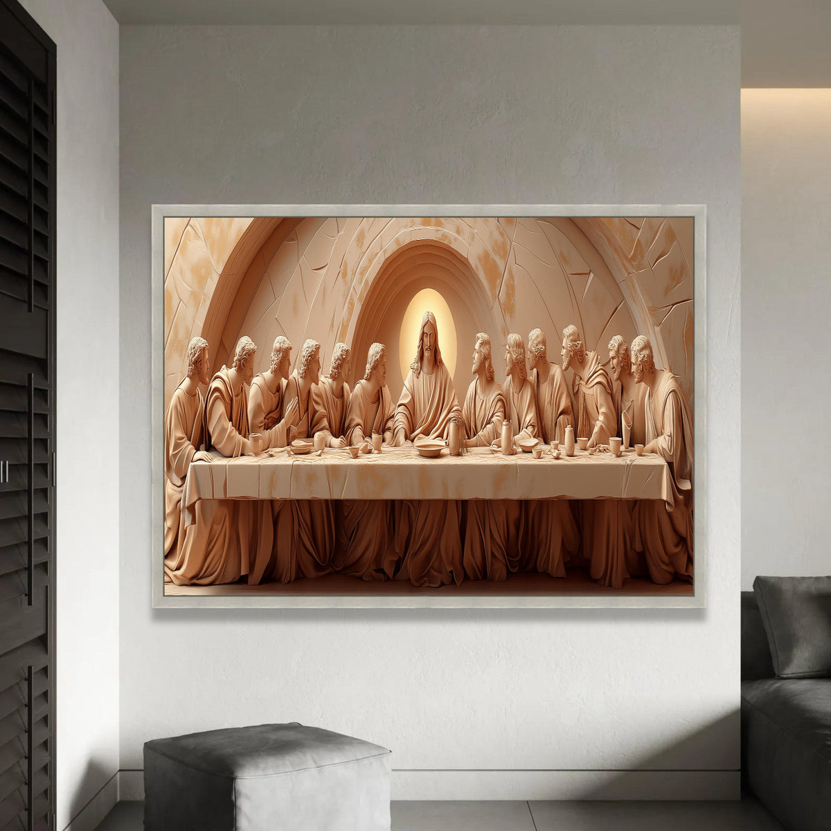 The Last Supper Sculpture Canvas, Religious Christian Wall Art, Jesus and Apostles, Spiritual Home Decor, Sacred Ready To Hang Decoration