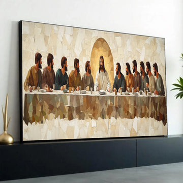 The Last Supper Mosaic Canvas, Religious Wall Art, Jesus and Disciples, Christian Home Decor, Spiritual Canvas Ready To Hang Decoration