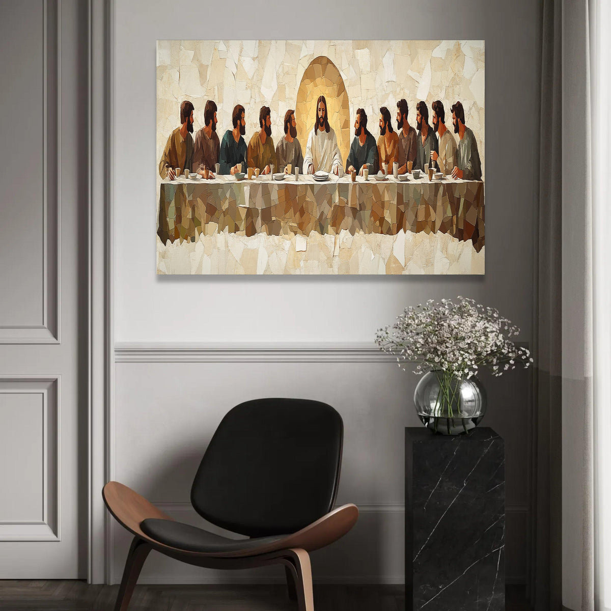 The Last Supper Mosaic Canvas, Religious Wall Art, Jesus and Disciples, Christian Home Decor, Spiritual Canvas Ready To Hang Decoration