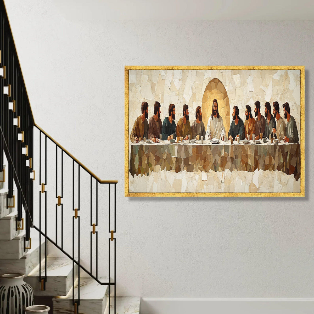 The Last Supper Mosaic Canvas, Religious Wall Art, Jesus and Disciples, Christian Home Decor, Spiritual Canvas Ready To Hang Decoration