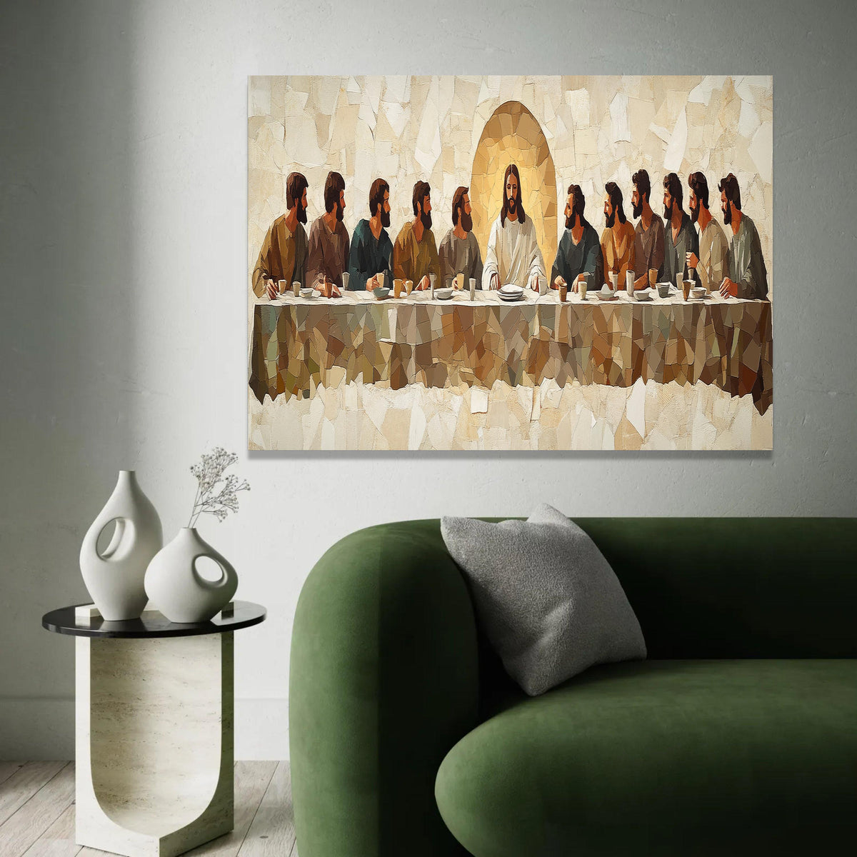 The Last Supper Mosaic Canvas, Religious Wall Art, Jesus and Disciples, Christian Home Decor, Spiritual Canvas Ready To Hang Decoration