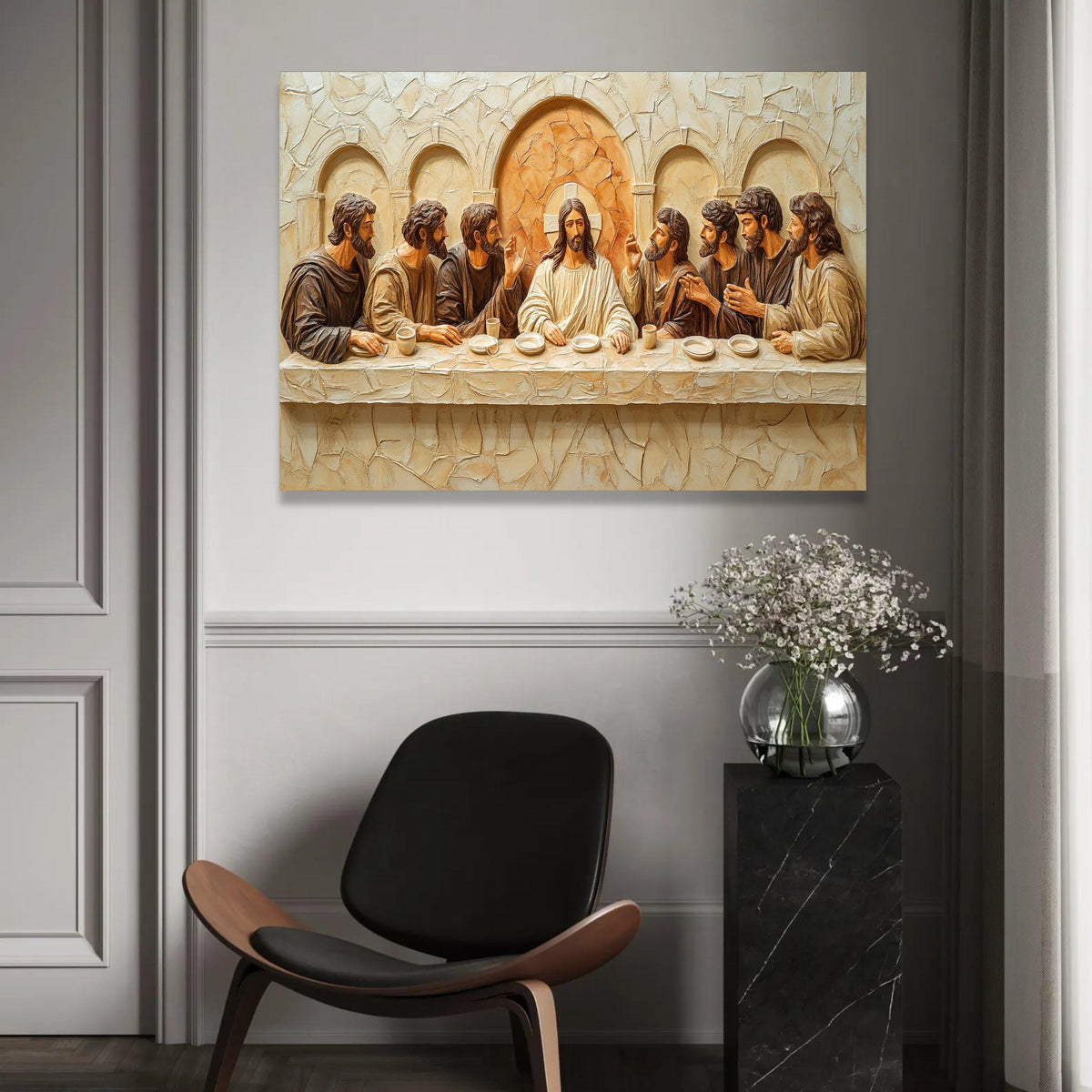 The Last Supper Canvas Wall Art, Religious Christian Decor, Jesus and Apostles, Biblical Scene Canvas, Spiritual Ready To Hang Decoration