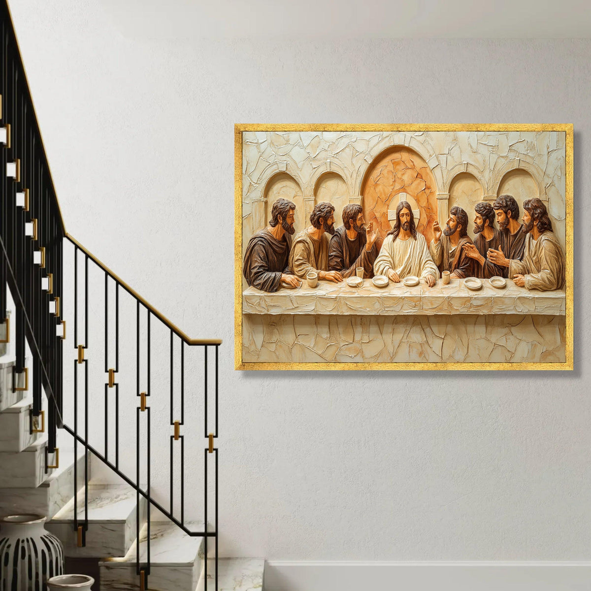 The Last Supper Canvas Wall Art, Religious Christian Decor, Jesus and Apostles, Biblical Scene Canvas, Spiritual Ready To Hang Decoration