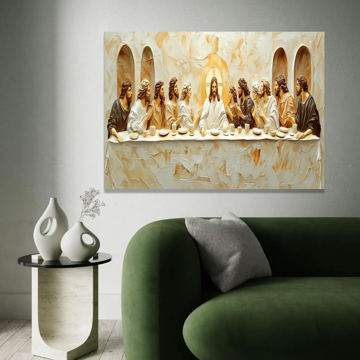 The Last Supper Canvas Wall Art, Religious Jesus and Disciples, Christian Bible Scene, Spiritual Home Decor, Effect Ready To Hang Decoration