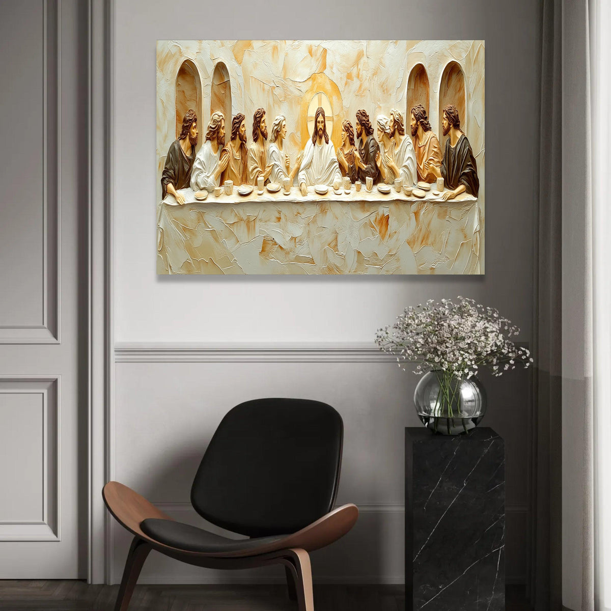 The Last Supper Canvas Wall Art, Religious Jesus and Disciples, Christian Bible Scene, Spiritual Home Decor, Effect Ready To Hang Decoration