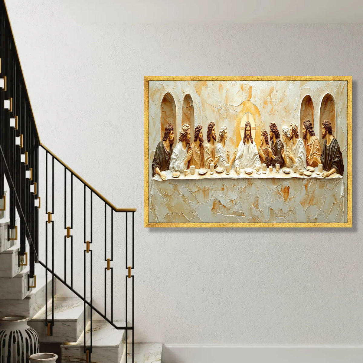 The Last Supper Canvas Wall Art, Religious Jesus and Disciples, Christian Bible Scene, Spiritual Home Decor, Effect Ready To Hang Decoration