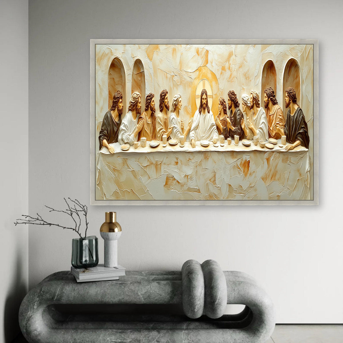 The Last Supper Canvas Wall Art, Religious Jesus and Disciples, Christian Bible Scene, Spiritual Home Decor, Effect Ready To Hang Decoration