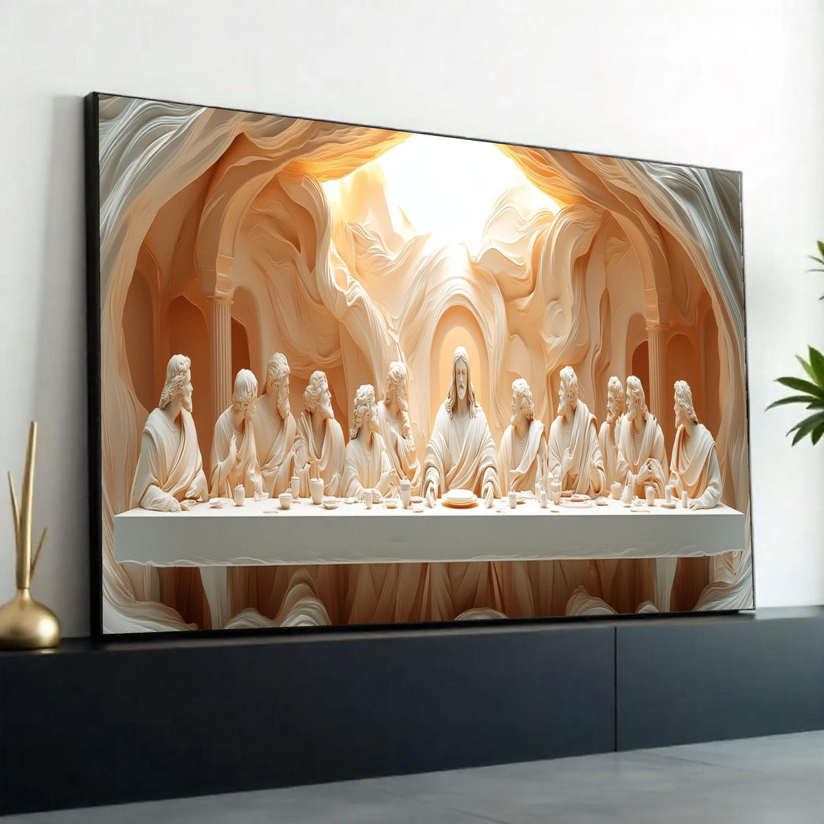 The Last Supper Sculpture Canvas, Religious Wall Art, Christian Decor, Jesus and Apostles Canvas, Spiritual Home Ready To Hang Decoration