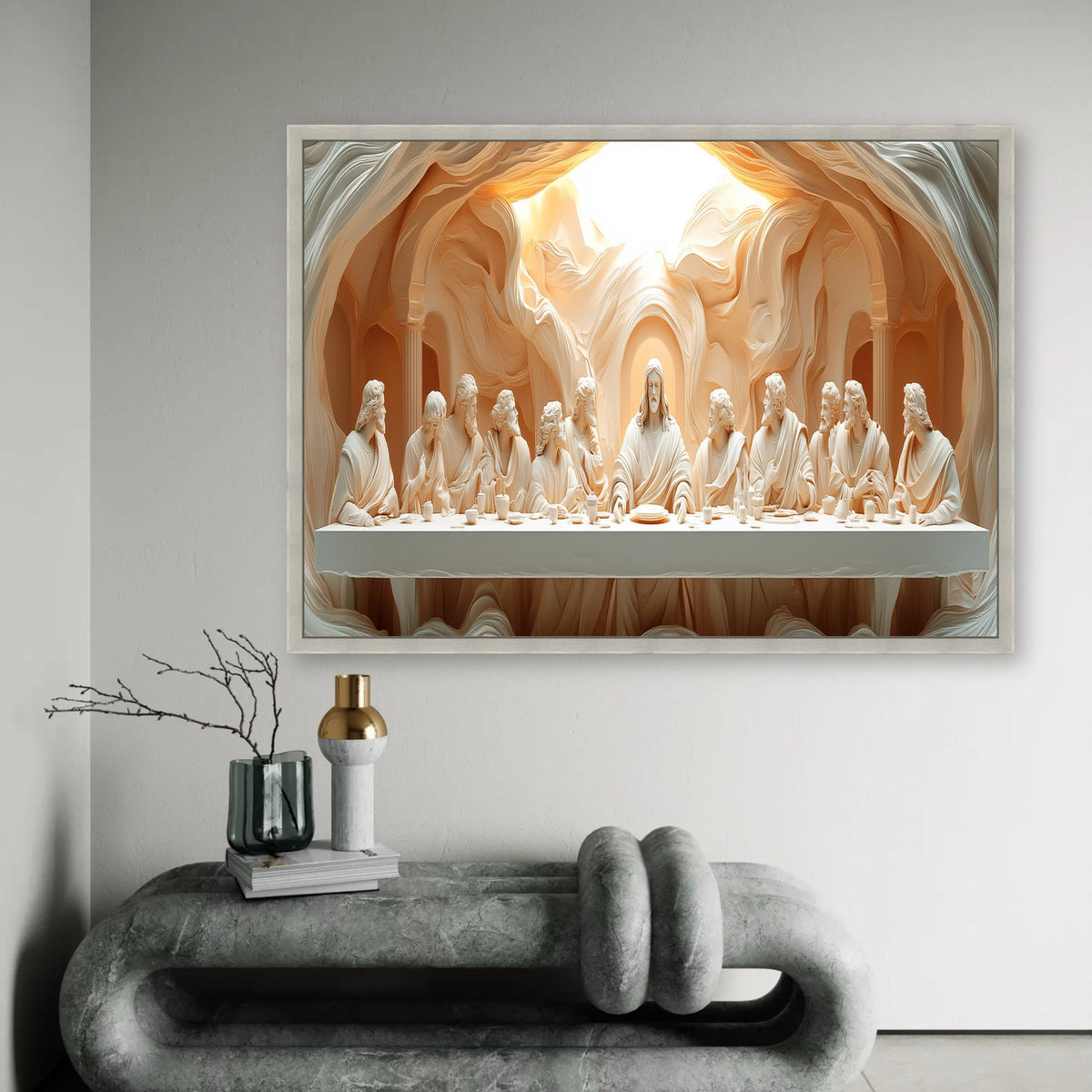 The Last Supper Sculpture Canvas, Religious Wall Art, Christian Decor, Jesus and Apostles Canvas, Spiritual Home Ready To Hang Decoration