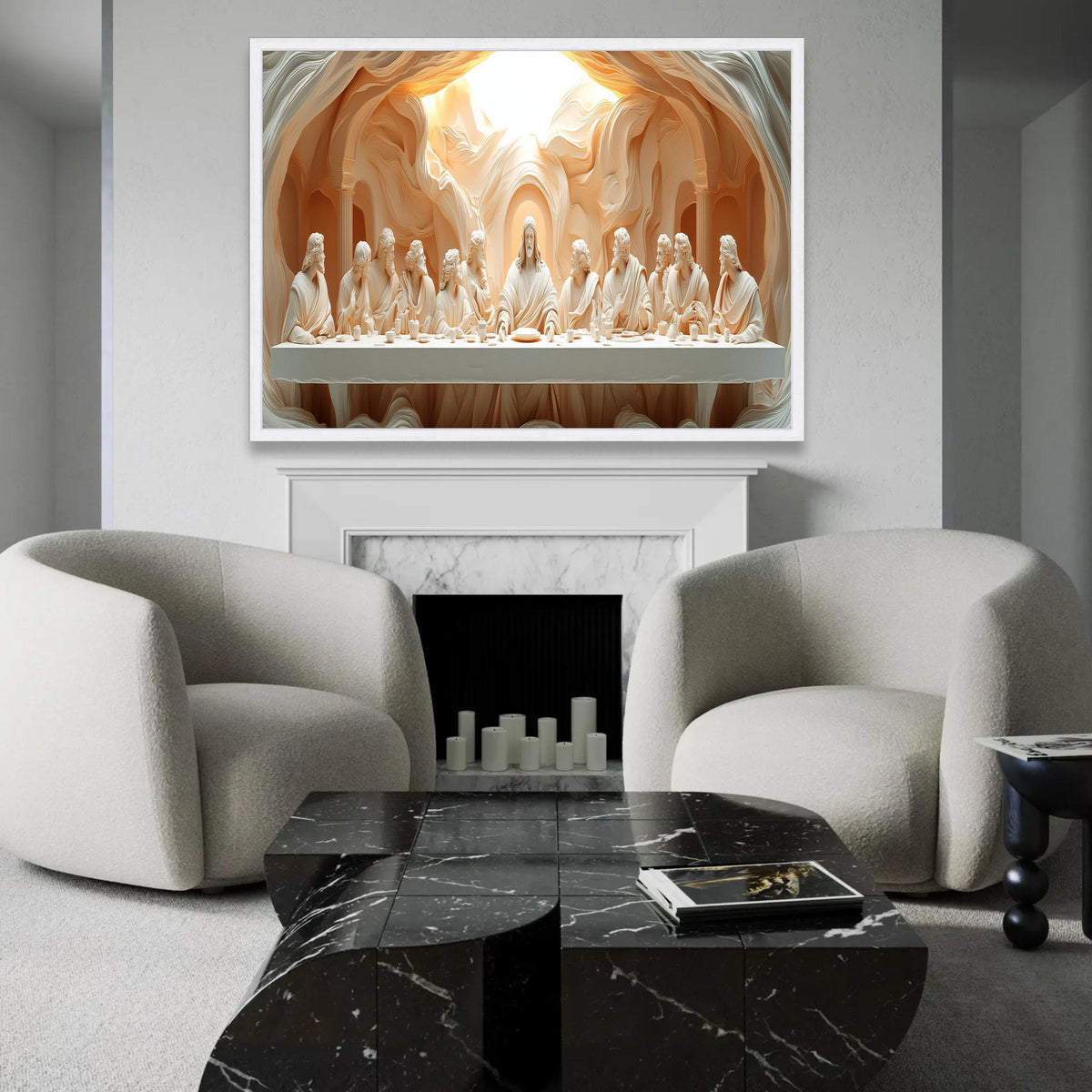 The Last Supper Sculpture Canvas, Religious Wall Art, Christian Decor, Jesus and Apostles Canvas, Spiritual Home Ready To Hang Decoration