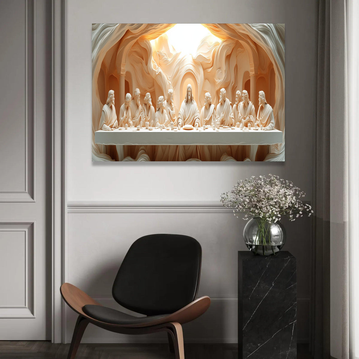 The Last Supper Sculpture Canvas, Religious Wall Art, Christian Decor, Jesus and Apostles Canvas, Spiritual Home Ready To Hang Decoration