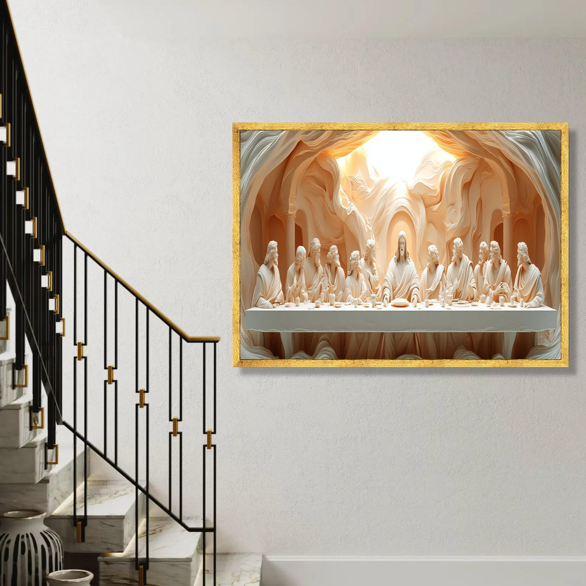 The Last Supper Sculpture Canvas, Religious Wall Art, Christian Decor, Jesus and Apostles Canvas, Spiritual Home Ready To Hang Decoration