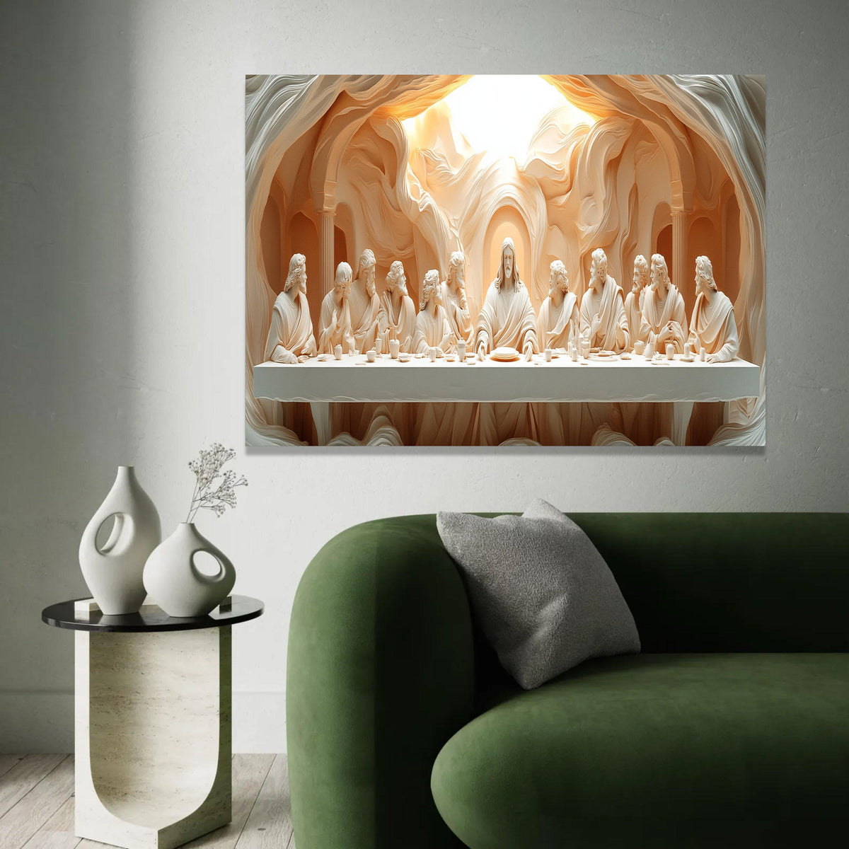 The Last Supper Sculpture Canvas, Religious Wall Art, Christian Decor, Jesus and Apostles Canvas, Spiritual Home Ready To Hang Decoration