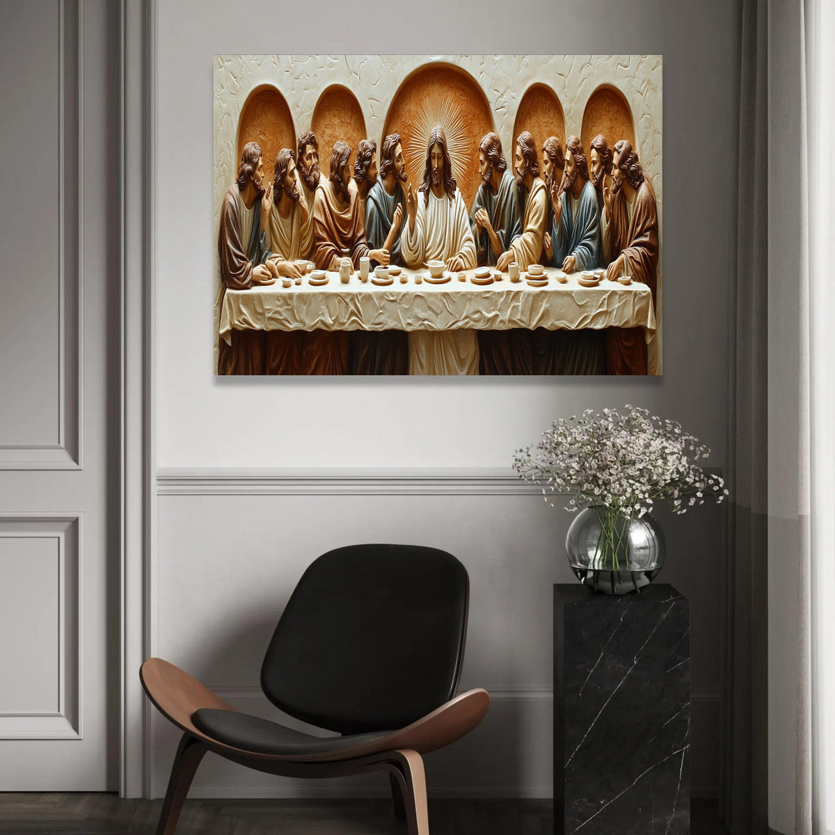 The Last Supper Canvas Wall Art, Religious Jesus and Disciples, Christian Biblical Scene, Spiritual Home Ready To Hang Decoration