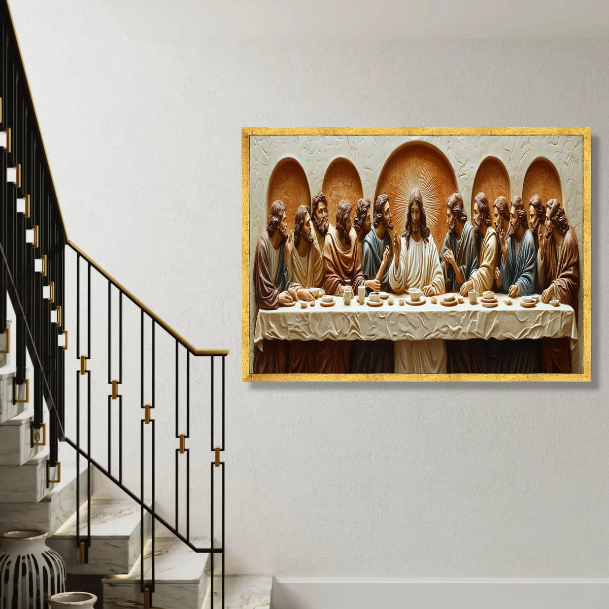 The Last Supper Canvas Wall Art, Religious Jesus and Disciples, Christian Biblical Scene, Spiritual Home Ready To Hang Decoration