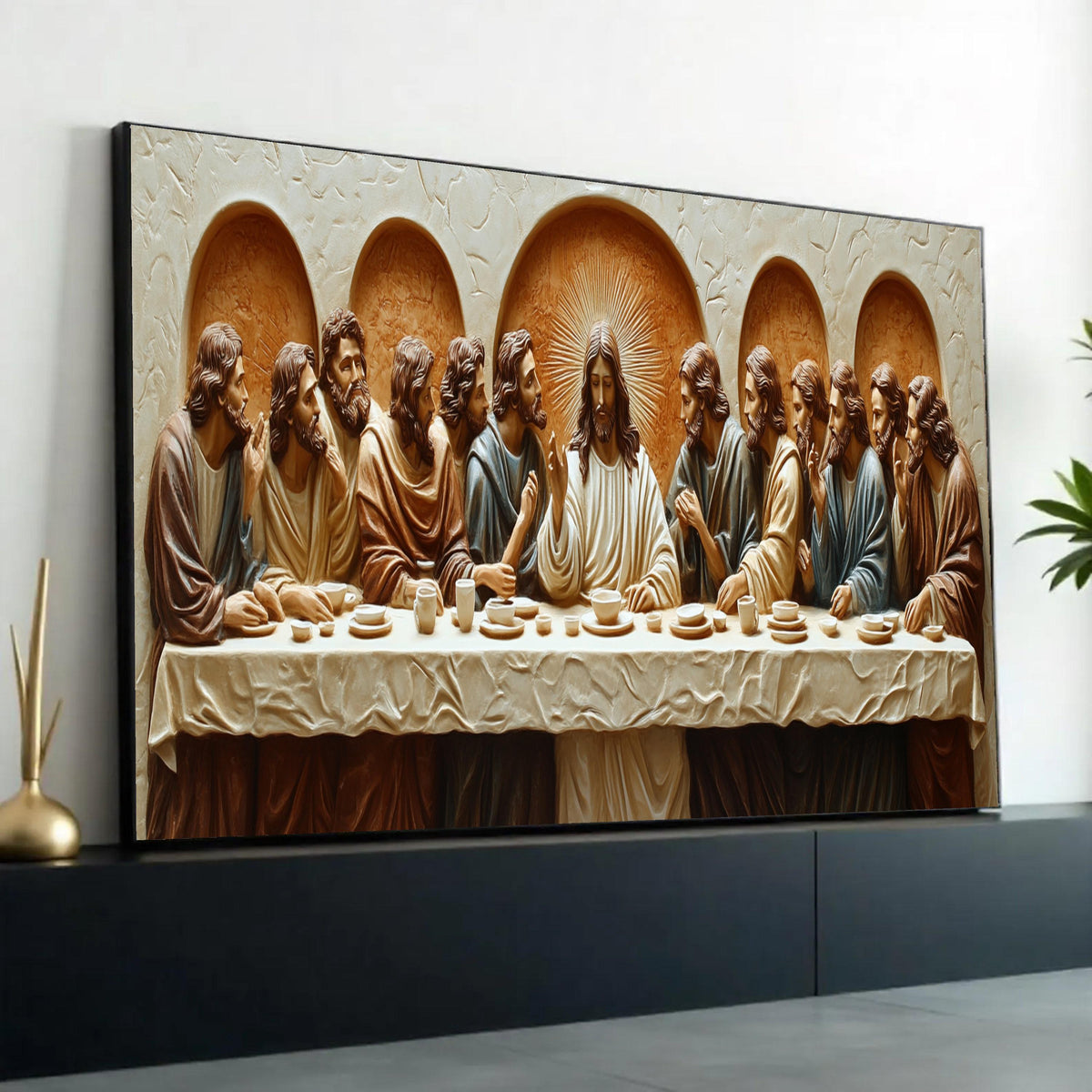 The Last Supper Canvas Wall Art, Religious Jesus and Disciples, Christian Biblical Scene, Spiritual Home Ready To Hang Decoration