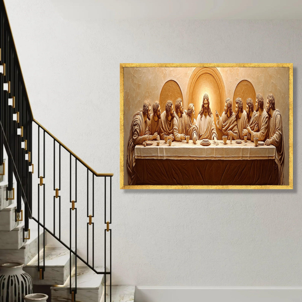The Last Supper Canvas Wall Art, Jesus and Disciples Religious Painting, Christian Home Decor, Spiritual Wall Ready To Hang Decoration