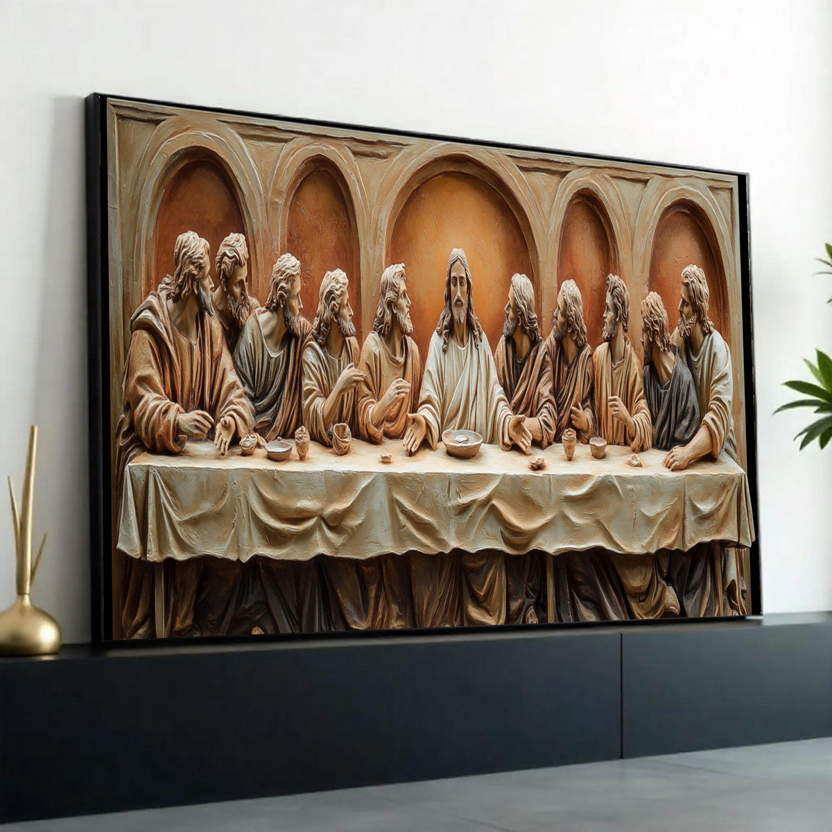 The Last Supper Style Canvas Wall Art, Jesus and Disciples Sculpture Design, Religious Christian Wall Decor, Ready To Hang Decoration