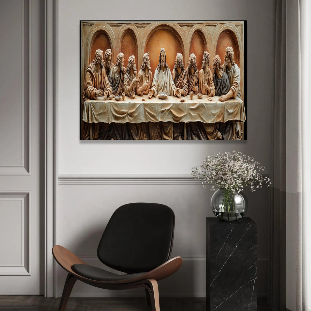 The Last Supper Style Canvas Wall Art, Jesus and Disciples Sculpture Design, Religious Christian Wall Decor, Ready To Hang Decoration