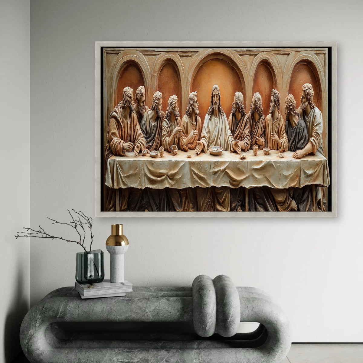 The Last Supper Style Canvas Wall Art, Jesus and Disciples Sculpture Design, Religious Christian Wall Decor, Ready To Hang Decoration