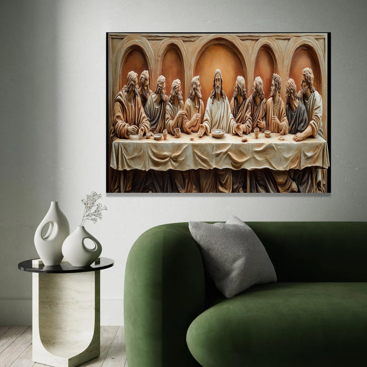 The Last Supper Style Canvas Wall Art, Jesus and Disciples Sculpture Design, Religious Christian Wall Decor, Ready To Hang Decoration
