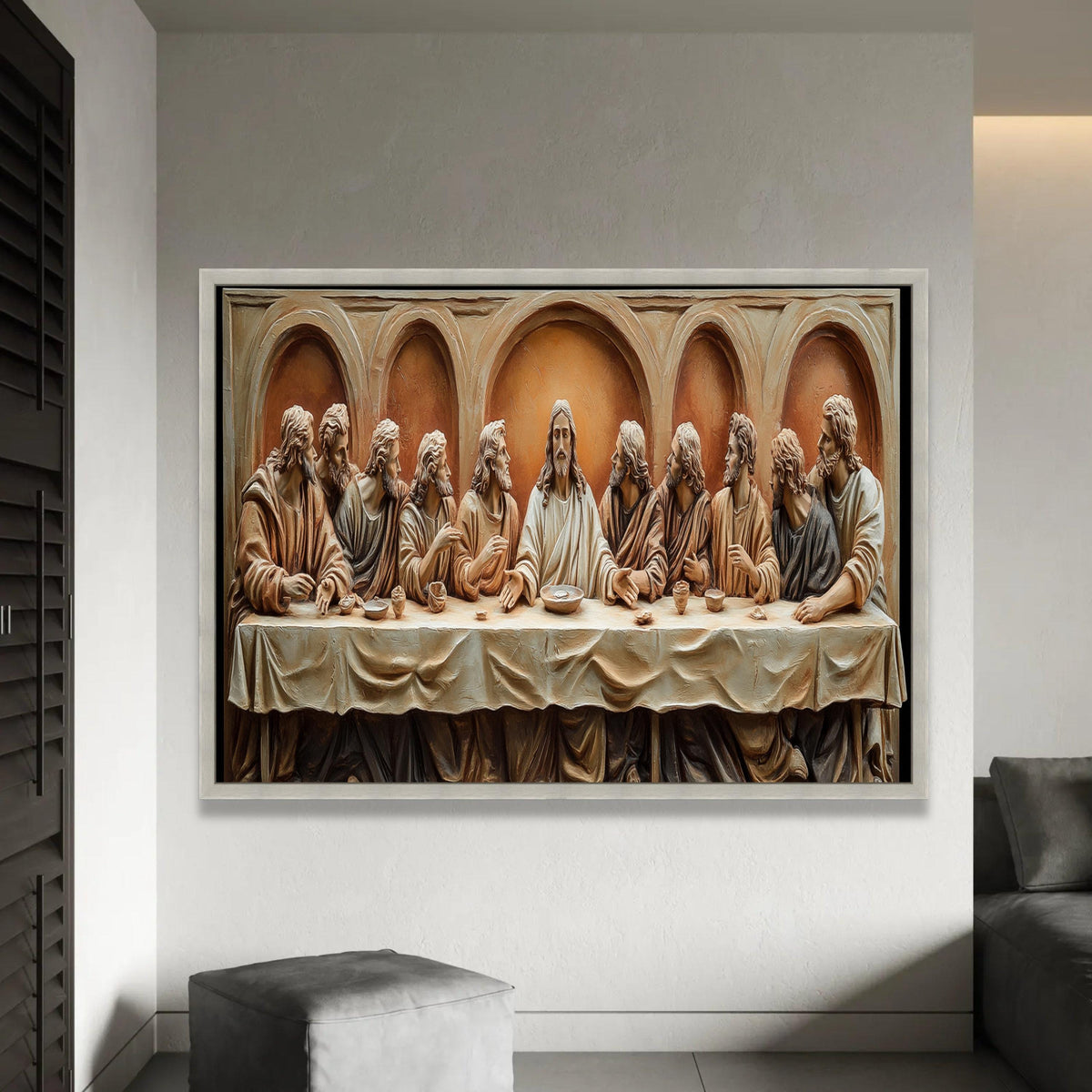 The Last Supper Style Canvas Wall Art, Jesus and Disciples Sculpture Design, Religious Christian Wall Decor, Ready To Hang Decoration