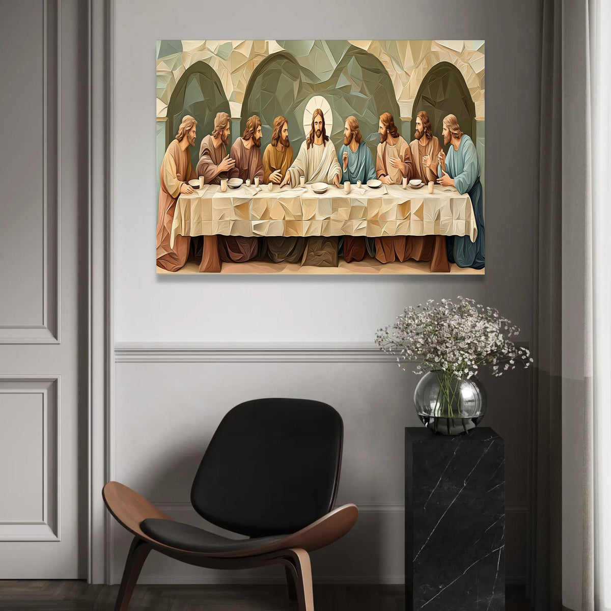The Last Supper Canvas Wall Art, Religious Christian Decor, Biblical Scene Painting, Jesus and Disciples Artwork, Ready To Hang Decoration