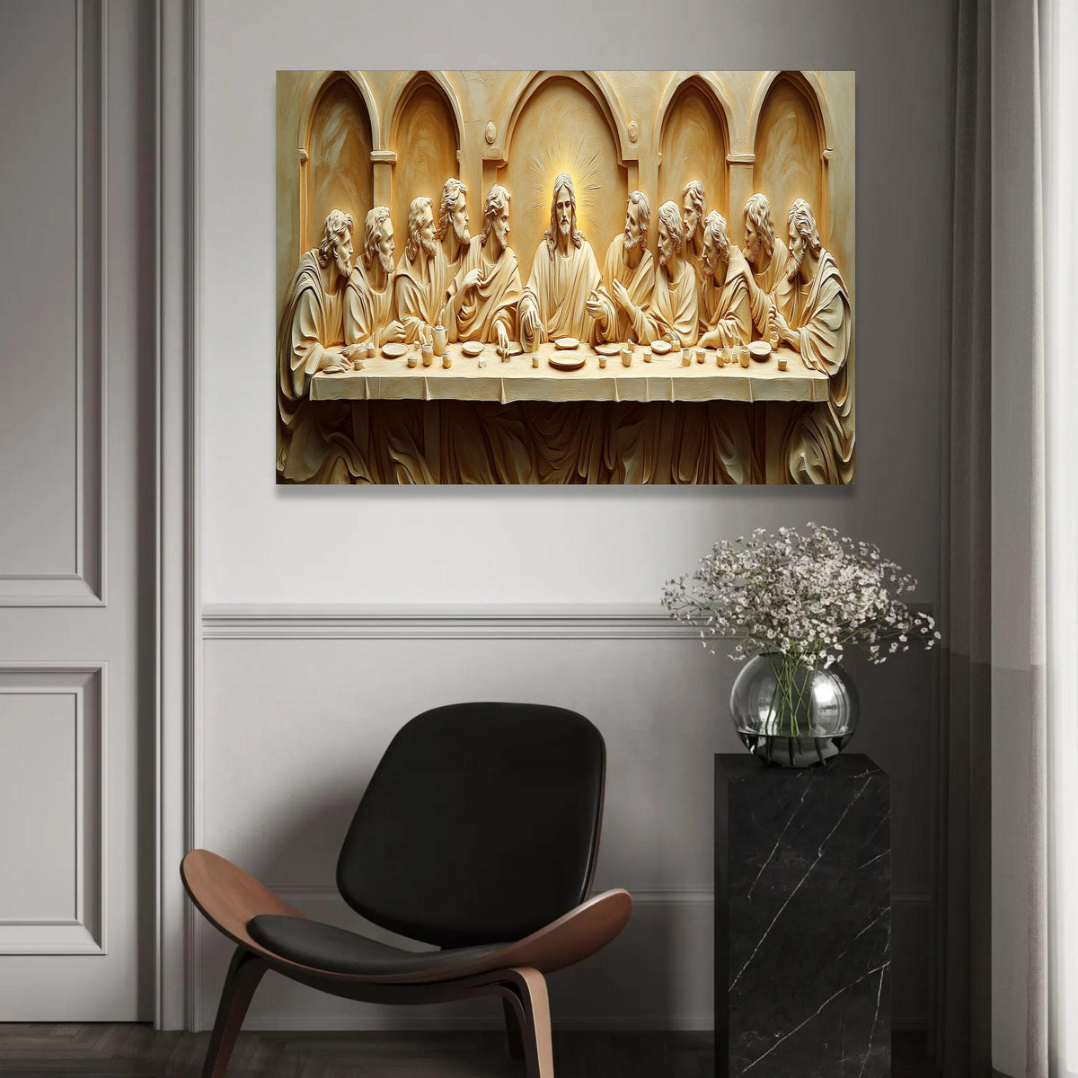 The Last Supper Sculpture Canvas, Jesus and Apostles Wall Art, Religious Christian Decor, Biblical Canvas Art, Ready To Hang Decoration