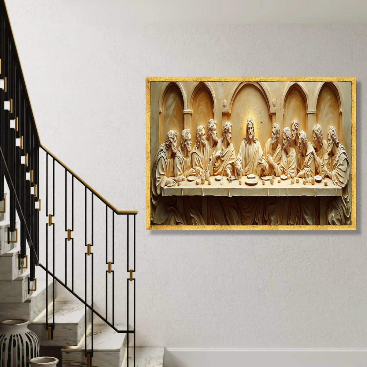 The Last Supper Sculpture Canvas, Jesus and Apostles Wall Art, Religious Christian Decor, Biblical Canvas Art, Ready To Hang Decoration
