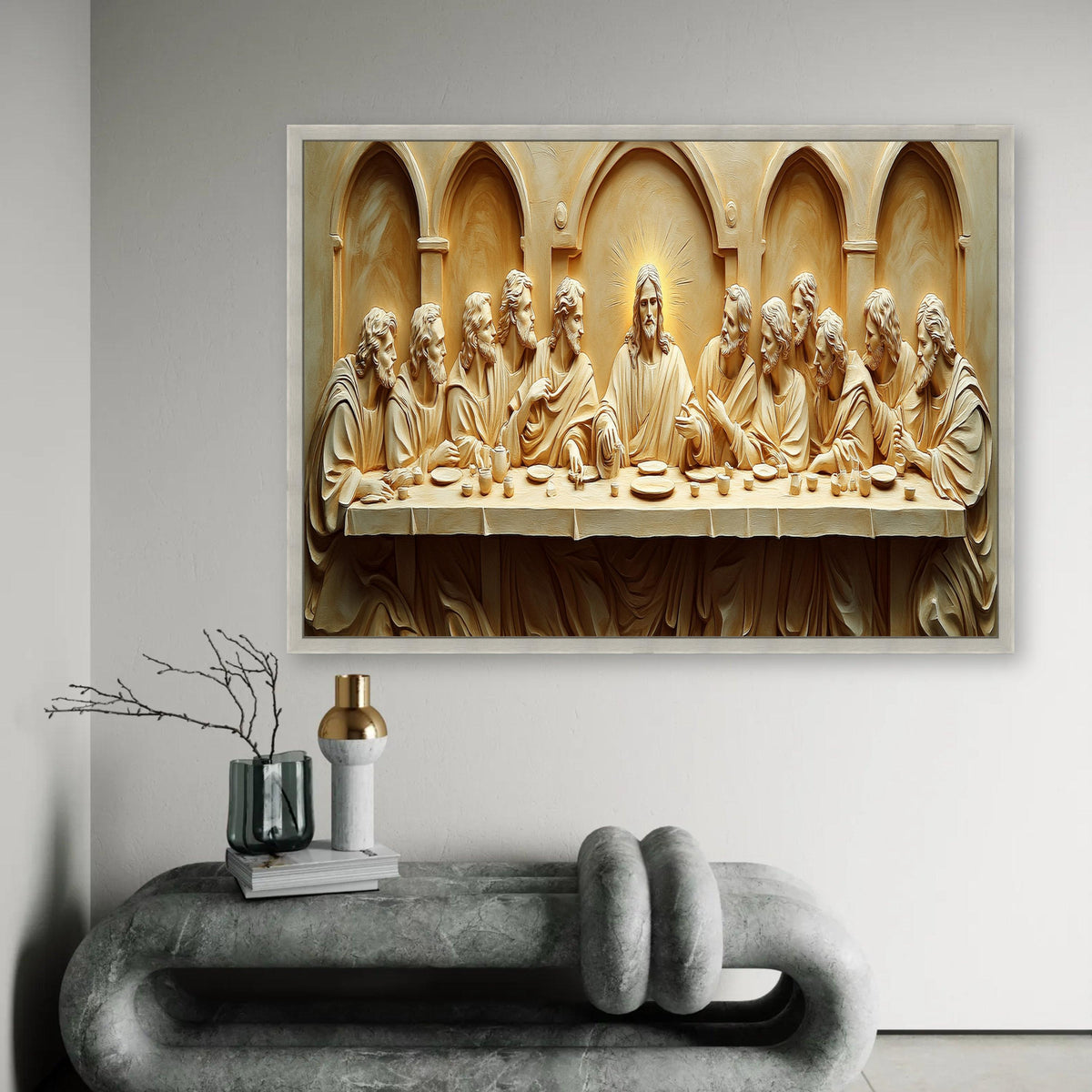 The Last Supper Sculpture Canvas, Jesus and Apostles Wall Art, Religious Christian Decor, Biblical Canvas Art, Ready To Hang Decoration