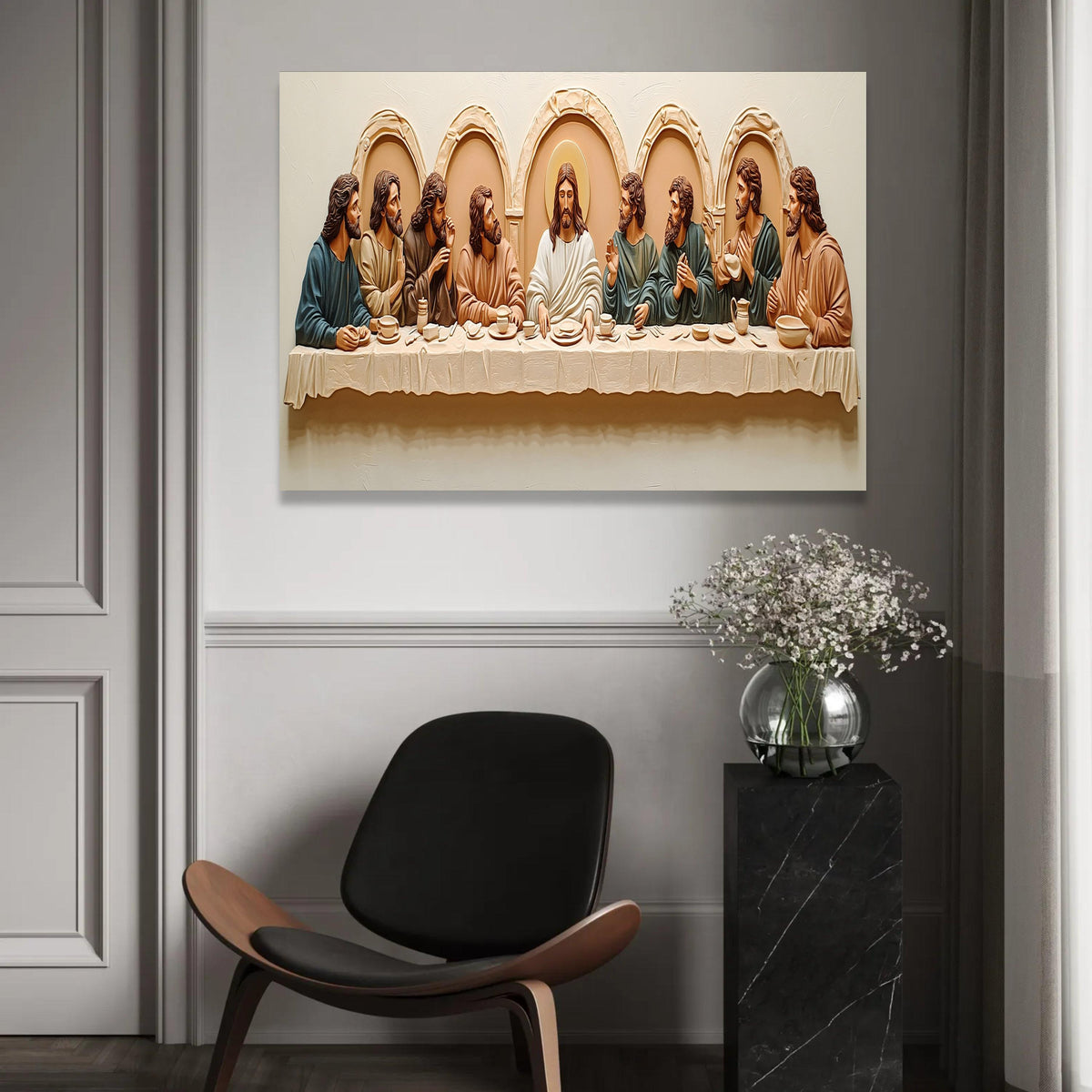 The Last Supper Canvas Wall Art, Religious Christian Decor, Jesus and Disciples Painting, Sacred Bible Story Ready To Hang Decoration