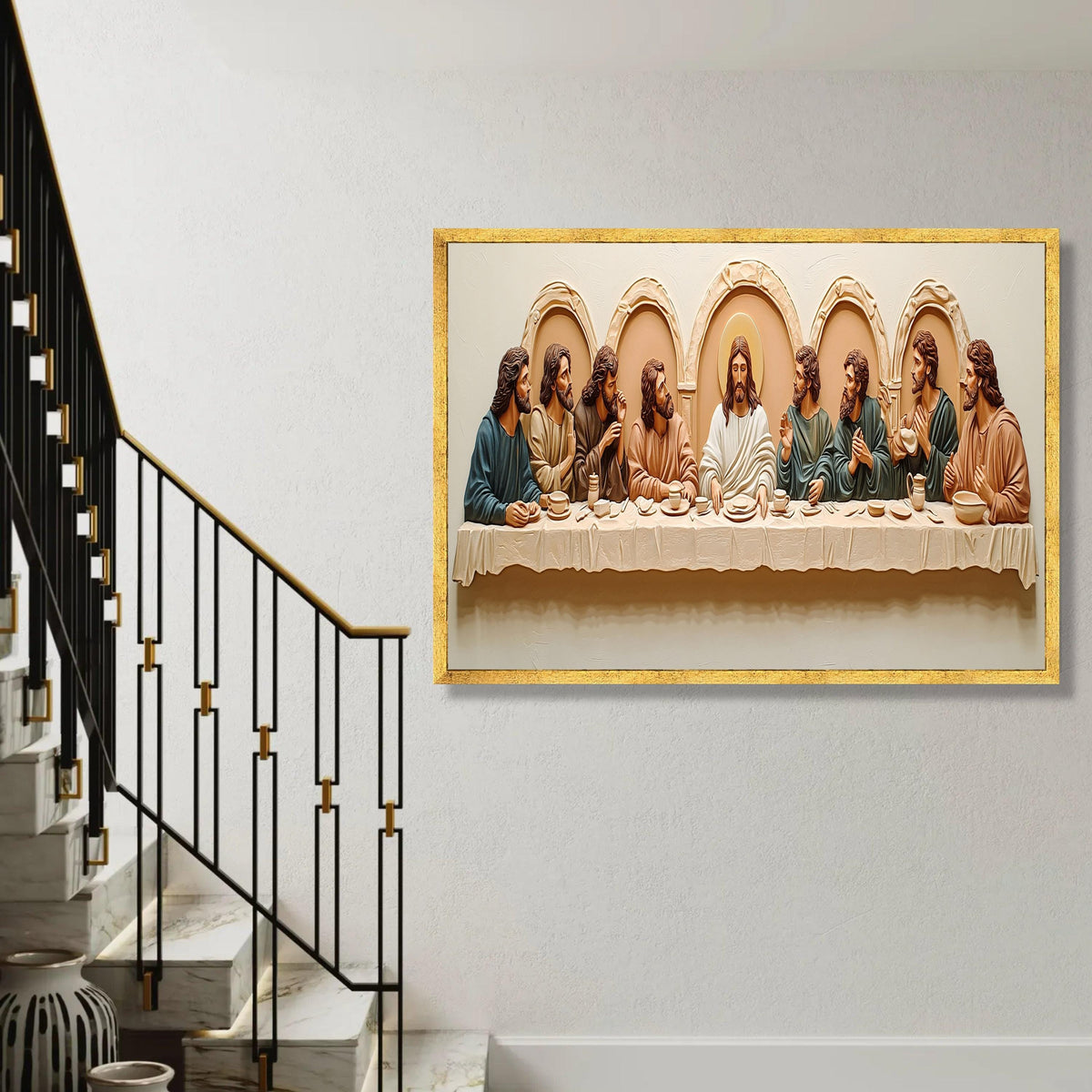 The Last Supper Canvas Wall Art, Religious Christian Decor, Jesus and Disciples Painting, Sacred Bible Story Ready To Hang Decoration