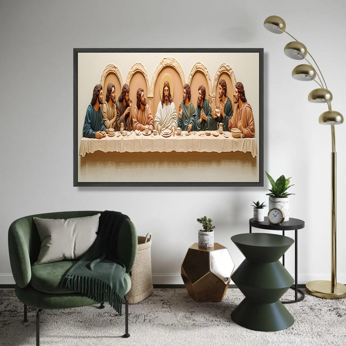 The Last Supper Canvas Wall Art, Religious Christian Decor, Jesus and Disciples Painting, Sacred Bible Story Ready To Hang Decoration