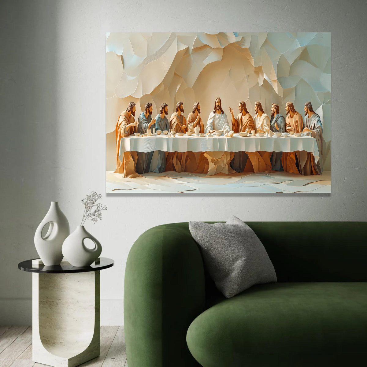 The Last Supper Canvas Wall Art, Religious Christian Decor, Jesus and Disciples Painting, Spiritual Home Ready To Hang Decoration