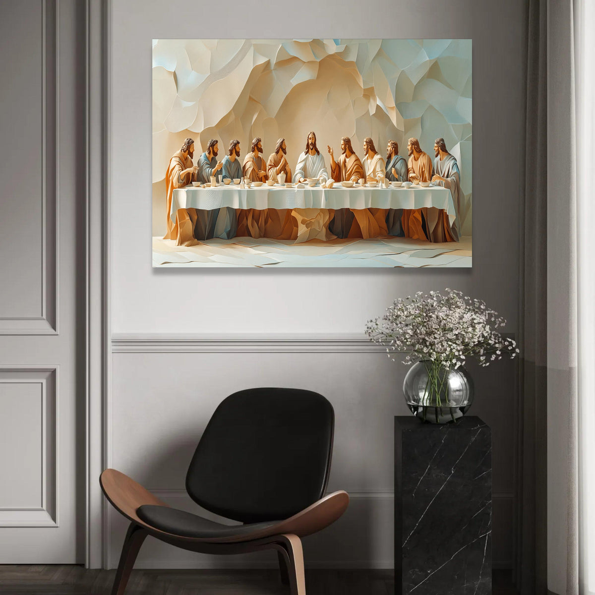 The Last Supper Canvas Wall Art, Religious Christian Decor, Jesus and Disciples Painting, Spiritual Home Ready To Hang Decoration