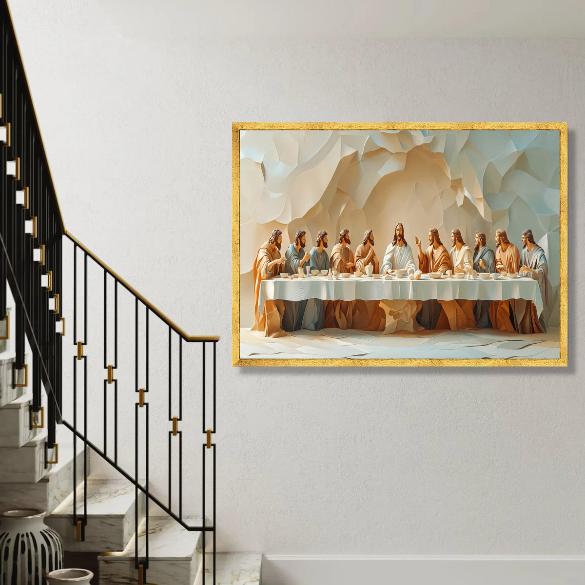 The Last Supper Canvas Wall Art, Religious Christian Decor, Jesus and Disciples Painting, Spiritual Home Ready To Hang Decoration