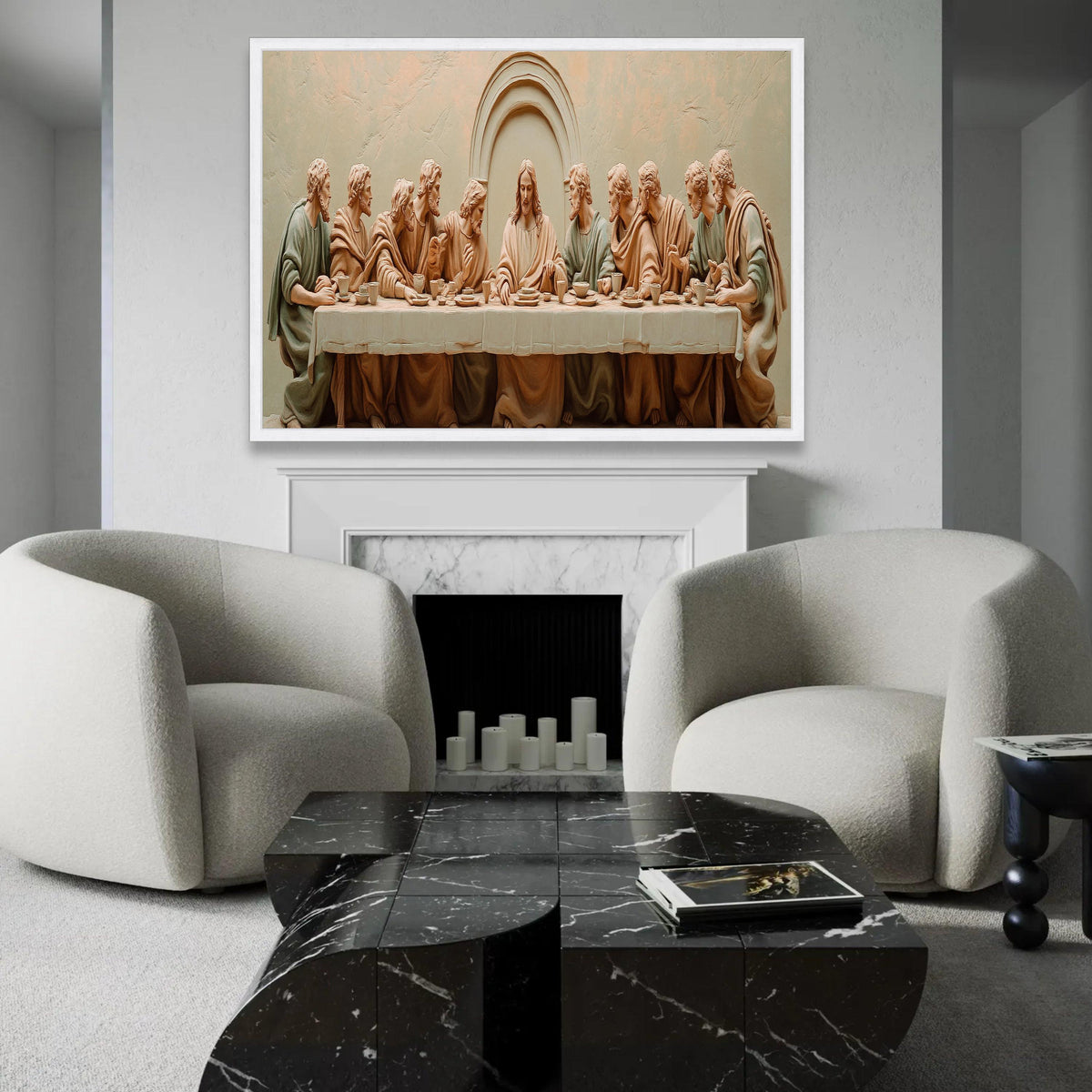 The Last Supper Religious Canvas Wall Art, Jesus and Disciples Sculpture Style, Christian Home Decor, Spiritual Ready To Hang Decoration